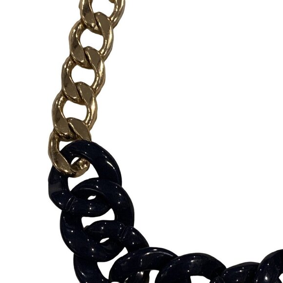 Aldo Statement Necklace Navy Blue Gold Big Chunky Bold Chain Retro Classic - Picture 7 of 12